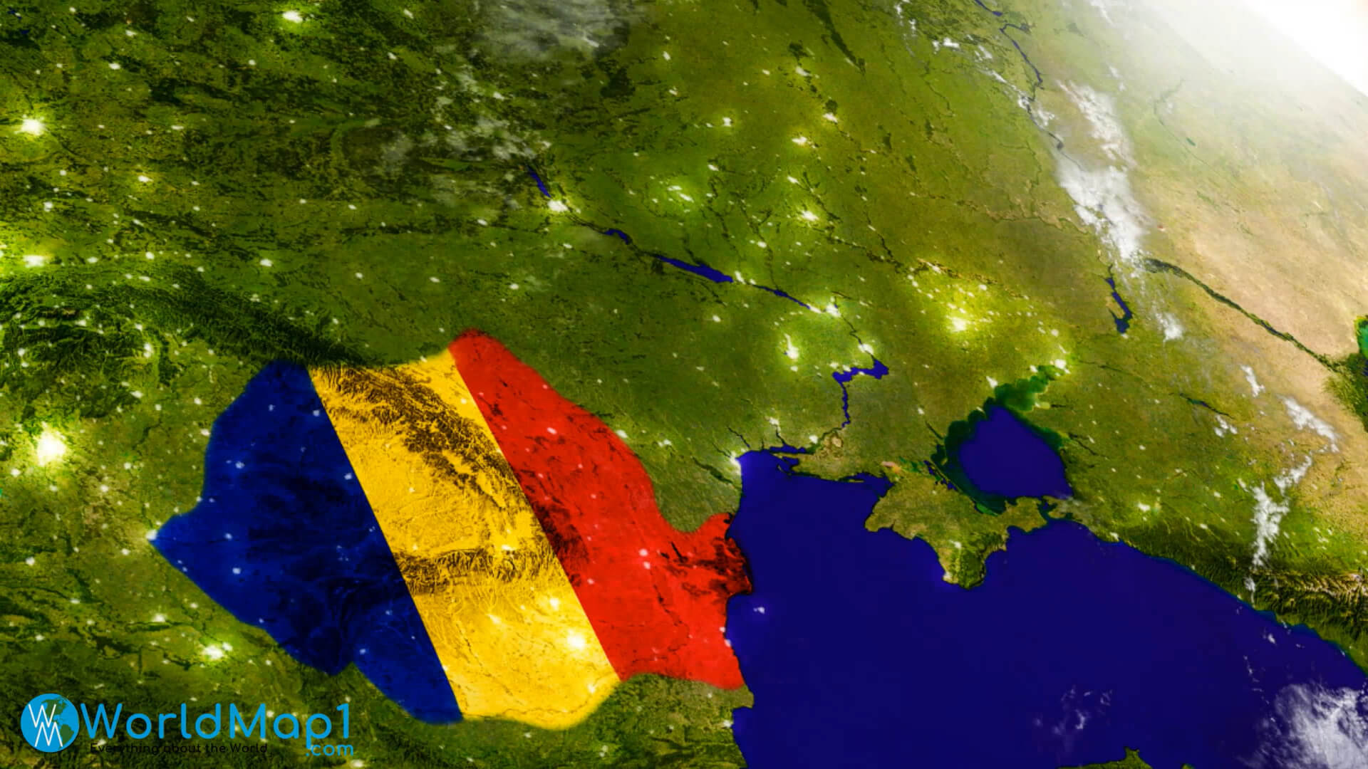 Rumänien-Satellitenkarte mit Nationalflagge